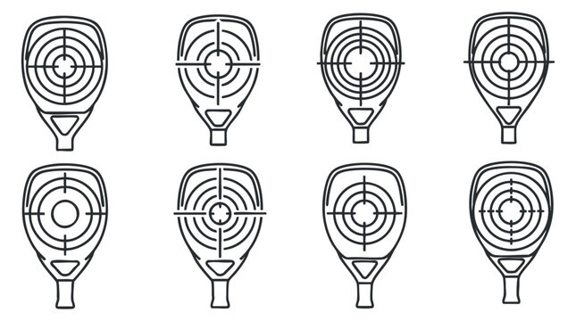 A set of target icons featuring bullseye designs in minimalist black and white vector style, perfect for sport and shooting graphics