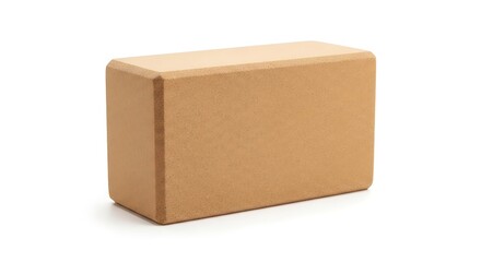 A simple, solid, rectangular yoga block made of brown material, isolated on a white background, perfect for yoga practice and fitness