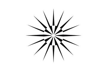 Black starburst shape with radiating spikes on a white background