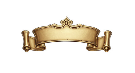 Golden ornate ribbon banner isolated on transparent background