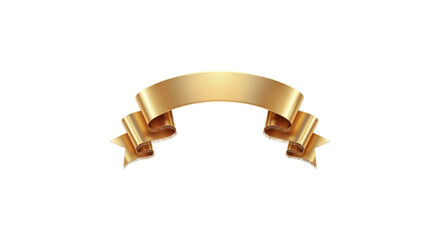 Golden ribbon banner with decorative ends isolated on transparent background