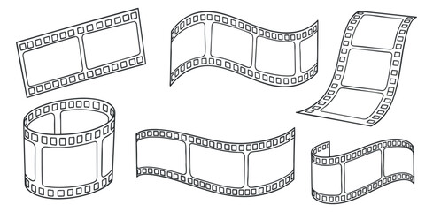 Fototapeta premium A collection of various film strip elements in outline vector style, perfect for media and entertainment design projects