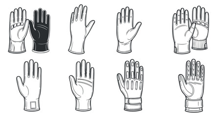 Fototapeta premium A collection of various gloves in outline vector style, suitable for safety, work, and fashion applications