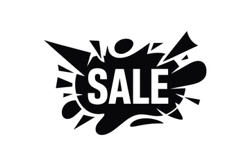 Bold black sale explosion graphic with dynamic shapes and text display