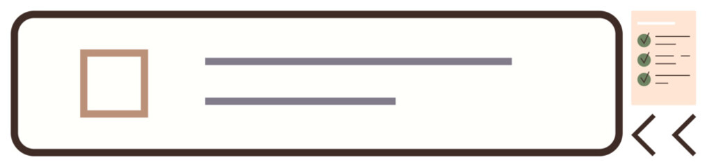 Obraz premium Web development, search engine, user experience, online tools, productivity, data organization. Rectangular search bar with a checklist icon and minimal elements. Web development and user experience