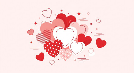 Valentine's day hearts in pink and red on white background