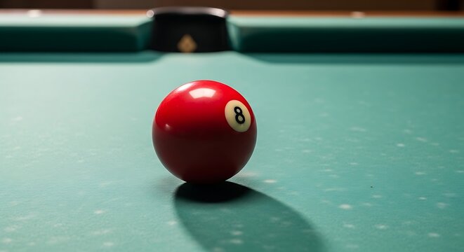 Red eight ball on a teal pool table with dark background billiard ball red ball game