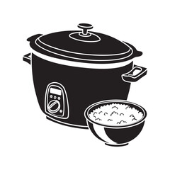 Rice Cooker Kitchen Appliance Line Art Illustration