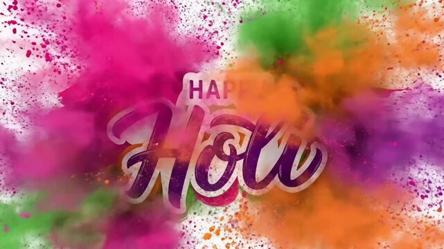 Holi colorful happy festival typography illustration video motion design with paint splash for Indian spring celebration greeting banner and social media content