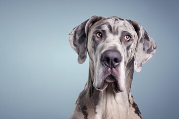 Great Dane looks at camera with focused expression in a studio setting during bright lighting