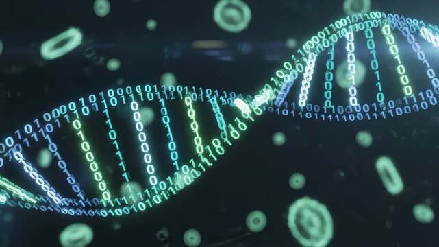Animated Dna Strand Forming From Binary Code Sequence Displaying