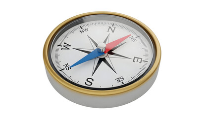Close-up of a gold-rimmed compass on a white background