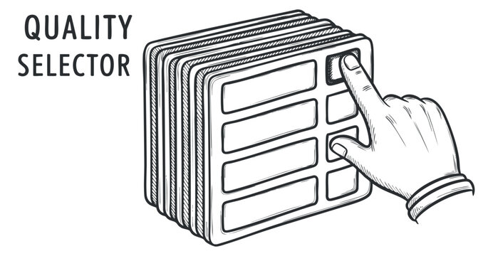 A hand pressing a quality selector button in minimalist vector style, ideal for user interface design and technology applications