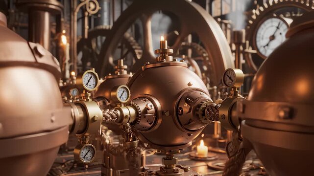 Complex Steampunk Machine Mechanism With Gauges and Gears