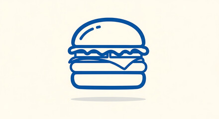 Fototapeta premium Blue Outline Minimalist Hamburger Icon on Cream Background