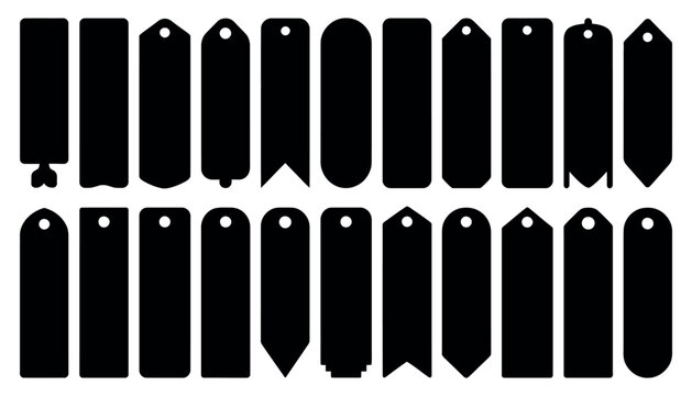 Simple Blank Bookmark Silhouette Templates featuring minimalist rectangular shapes with and without decorative ribbons or tassels.