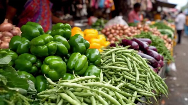Abundant fresh organic vegetables at local Indian street market for sustainable agriculture and farm-to-table food supply chain