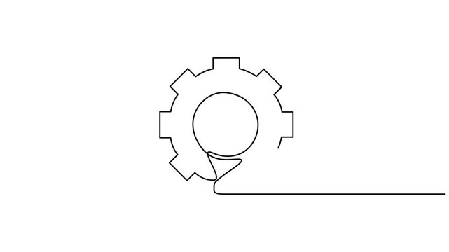 Gear wheels continuous one line drawing animation. Round wheel metal symbol company template for business teamwork concept. Dynamic single line