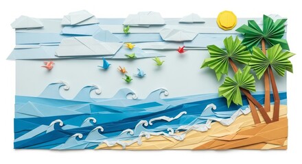 Obraz premium Summer vacation concept made of folded paper isolated on white background.