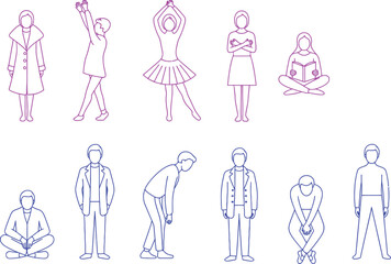 Line Art Illustrations of Children and Adults in Various Poses Architectural drawing CAD design