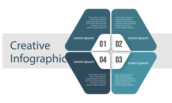 Modern 3D Hexagon Infographic Design with Four Steps Process, Business Workflow Diagram, Minimal Corporate Presentation Layout.