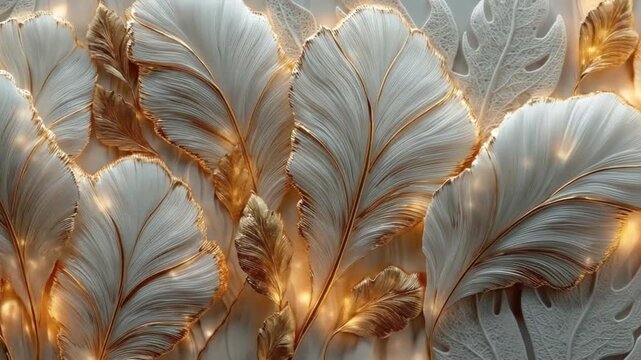 Elegant feathered texture with golden highlights for decorative designs