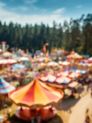 Blurred View of Colorful Outdoor Festival or Fairground, Summer Event Background