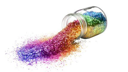 Spilled rainbow glitter on transparent background