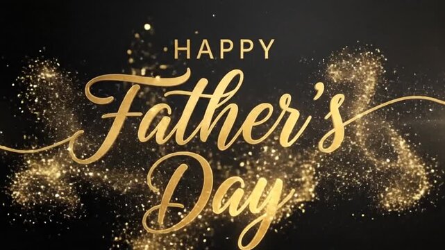 Elegant Happy Father's Day greeting with golden script on a dark background.