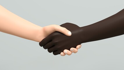 poignée de mains entre deux mains, une à la peau blanche et une à la peau noire - rendu 3D © Fox_Dsign