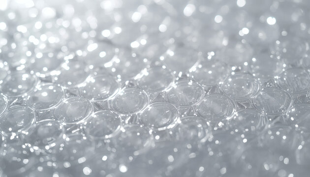 Clear plastic bubble wrap packaging texture macro. Protective shipping material background.
