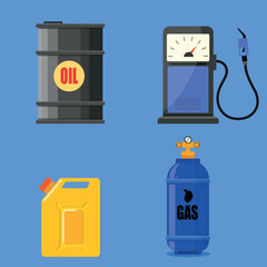 Fuel and Energy Icons Set Oil Gasoline Gas Flat Vector Illustration