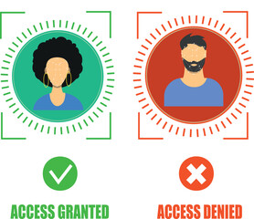 Face ID Biometric Authentication Access Granted and Access Denied Concept Vector Illustration