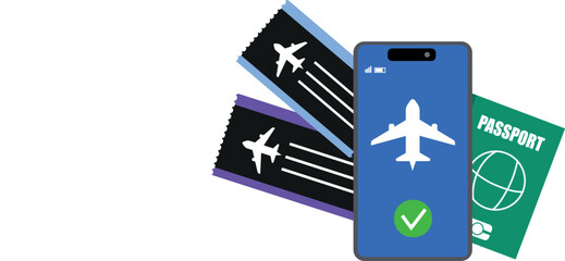 Mobile Flight Ticket Booking with Passport and Boarding Passes Illustration