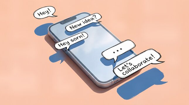 Smartphone with New Idea and Lets Collaborate Text Bubbles 3D Render