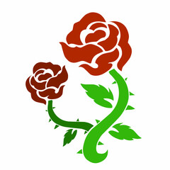 Tribal Rose Flower Illustration, Red Roses Vector Design with Thorns