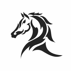 Tribal horse head silhouette, stylized stallion profile with black flame-like artistic lines