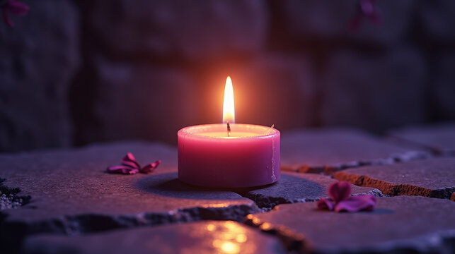 Dramatic Lent candle with cross in solemn sacred darkness