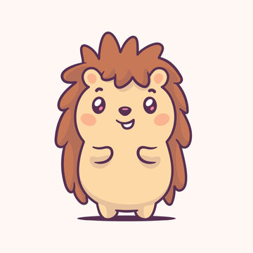 Hedgehog, cute kawaii cartoon mascot character vector illustration
