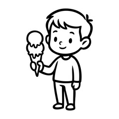 Obraz premium Dibujo sencillo de un niño de pie comiendo un cucurucho de helado con líneas 