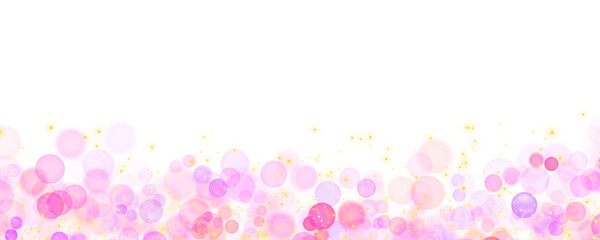 Festive red and pink bokeh border with golden glitter particles on transparent background. This festive frame with copy space is ideal for Valentine's Day, birthdays, weddings, romantic event. © Iryna