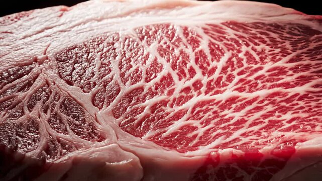 Raw Meat Marbling Texture Close Up Rotating View