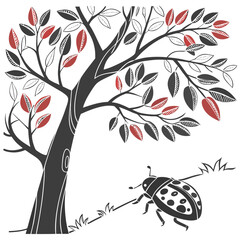 Obraz premium Ladybug crawling under tree