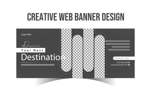 Modern Travel Agency Web Banner Design with Adventure Tour Concept, Flight and Hotel Booking Promotion, Destination Marketing Template.