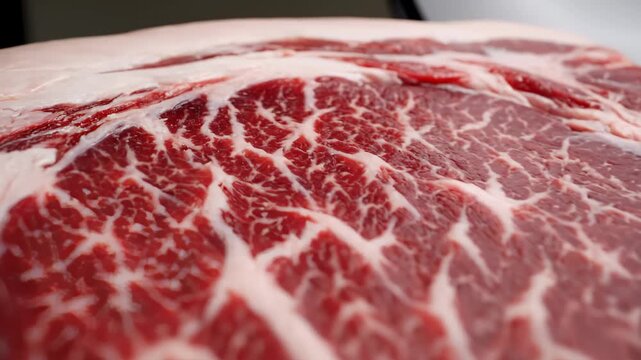 Raw Steak Marbleization Macro Zoom and Black Pepper