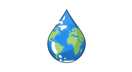 Obraz premium Flat minimal vector illustration of a water droplet forming the shape of planet Earth concept