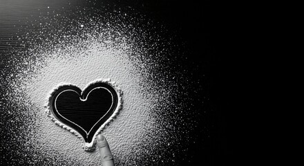 Romantic Heart Shape Created with Powdered Sugar on a Dark Surface