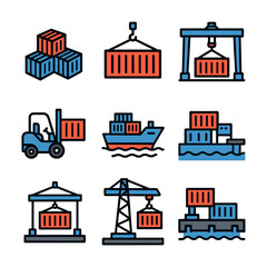 Obraz premium Container Port and Cargo Handling Icons