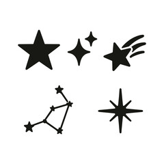 Fototapeta premium Set of Minimalist Star Icons, Shooting Star, Constellation, and Sparkle Symbols