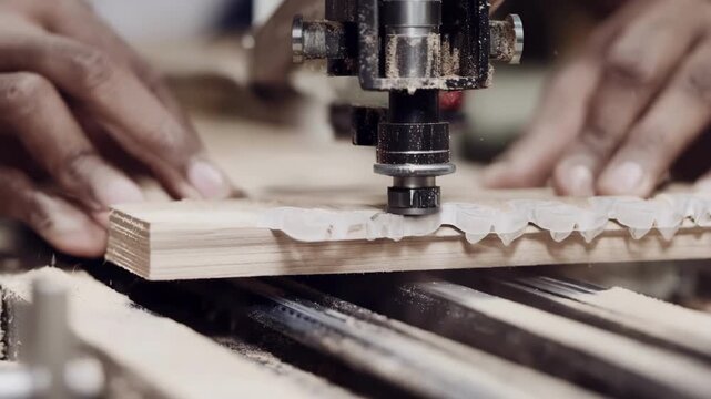 Medium shot showing edge trimming process of finished aligner tray tool in sharp focus with blurred hands and workspace in background emphasizing craftsmanship.